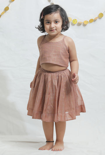 Set of 2: Light Brown Chanderi Blouse with Lehenga